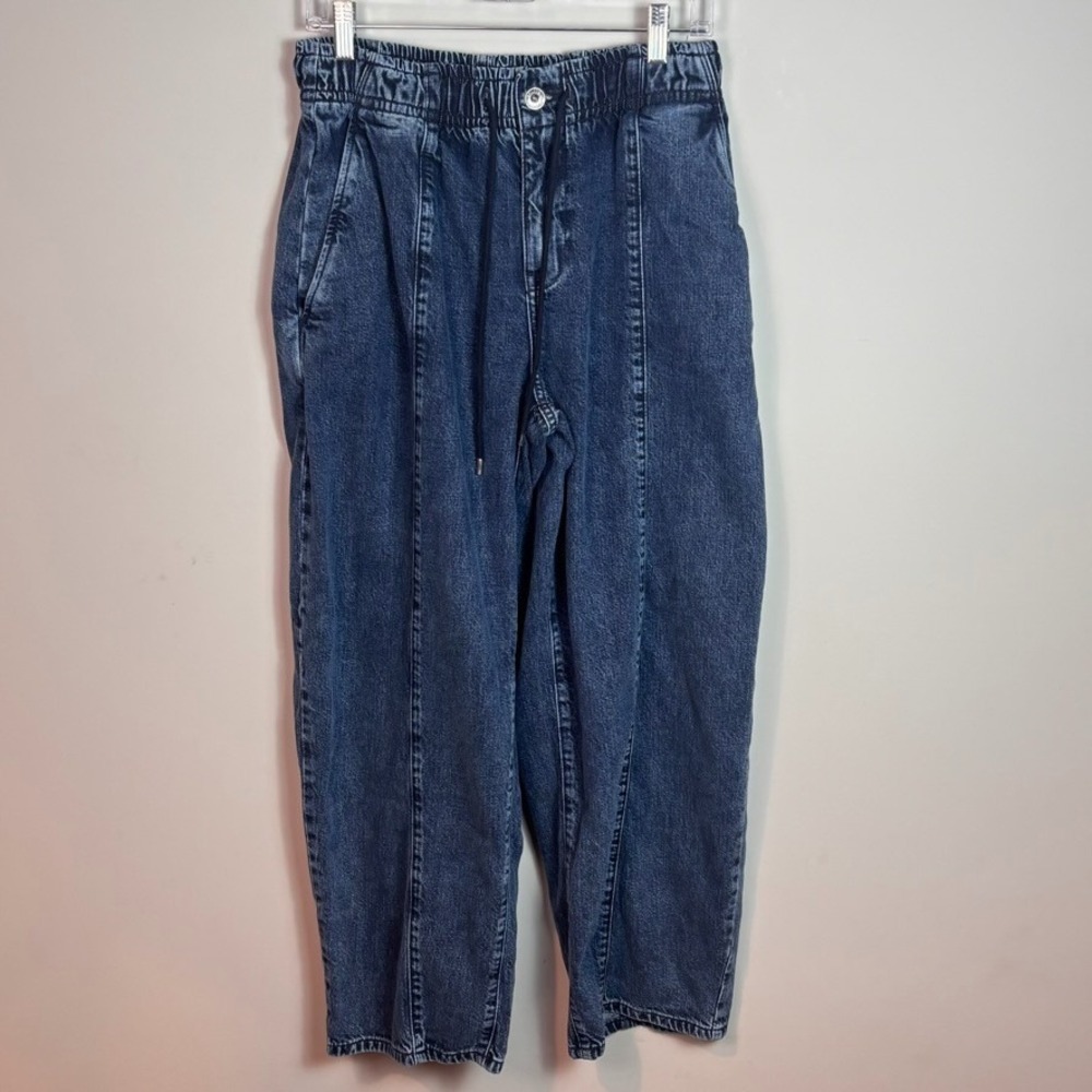 Everlane Womens Drawstring Baggy Leg Barrel Jeans size Small Mid Indigo cotton